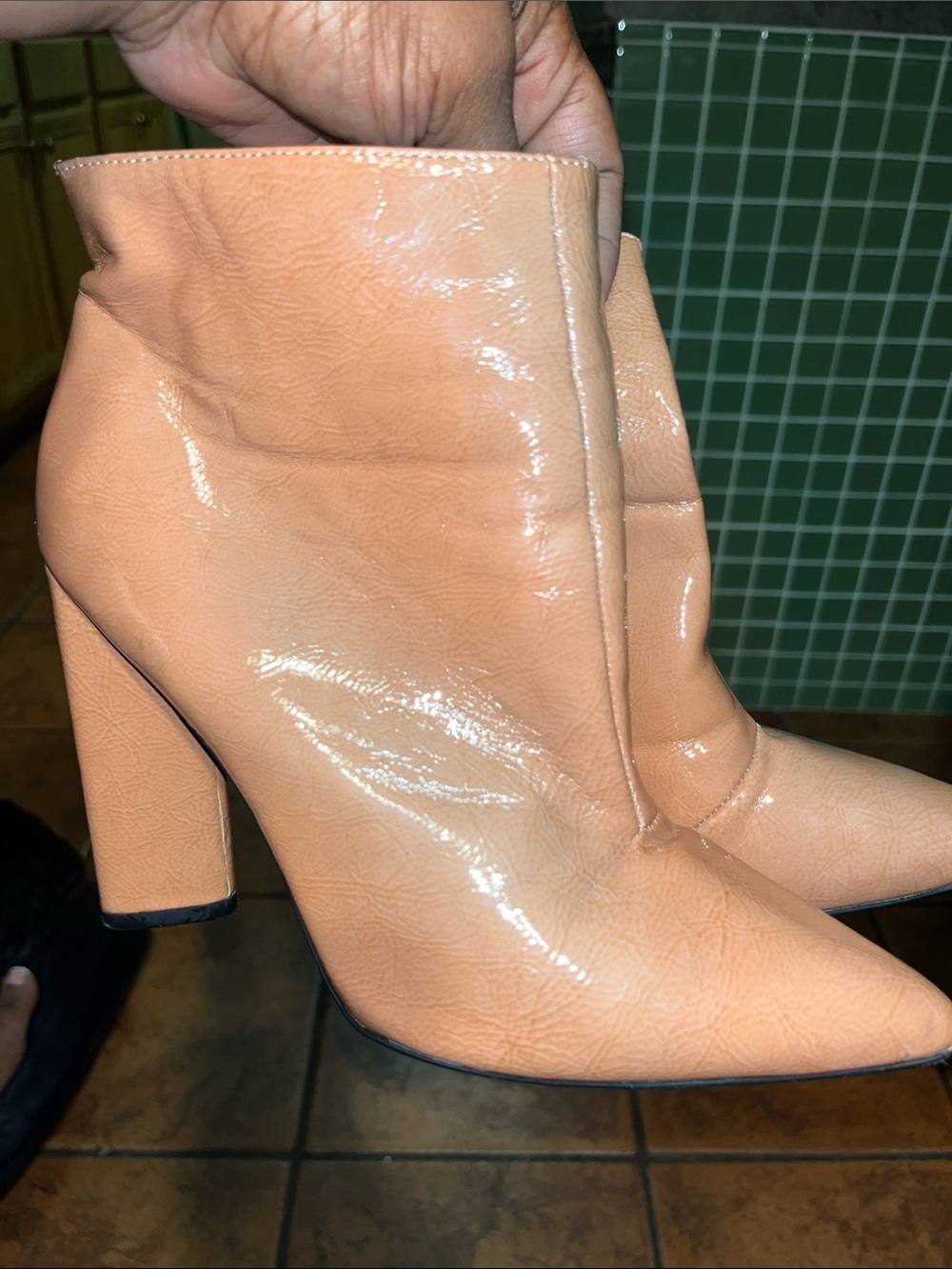 Charlotte Russe Peach Patent Pointed-Toe Block Heel Booties